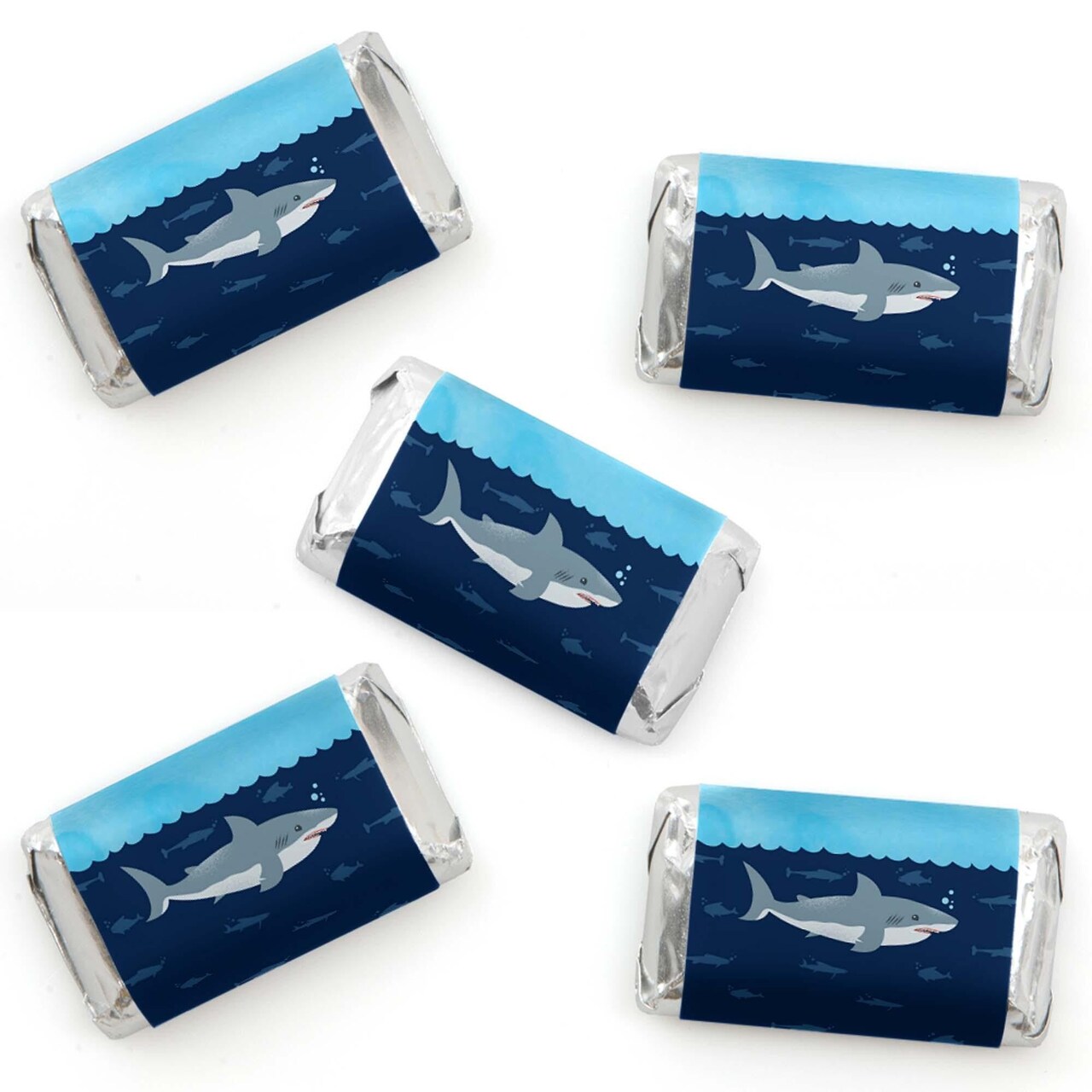 Big Dot of Happiness Shark Zone - Mini Candy Bar Wrapper Stickers - Jawsome Party or Birthday Party Small Favors - 40 Count